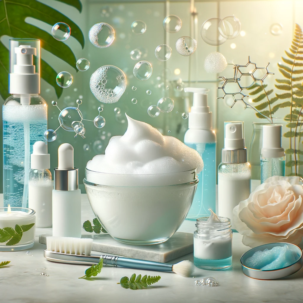 A captivating image featuring a foaming cleanser bottle surrounded by molecular structures, symbolizing the science of skincare.